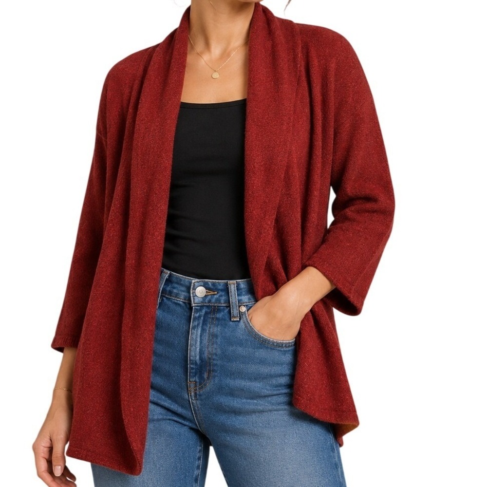 TWEEDS Rusty Orange 100% Italian Merino Wool Cardigan Sweater Women's Medium